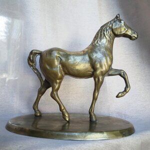 Vintage Solid Brass Show Horse in Mid Stride Fine Step Sculpted Figurine